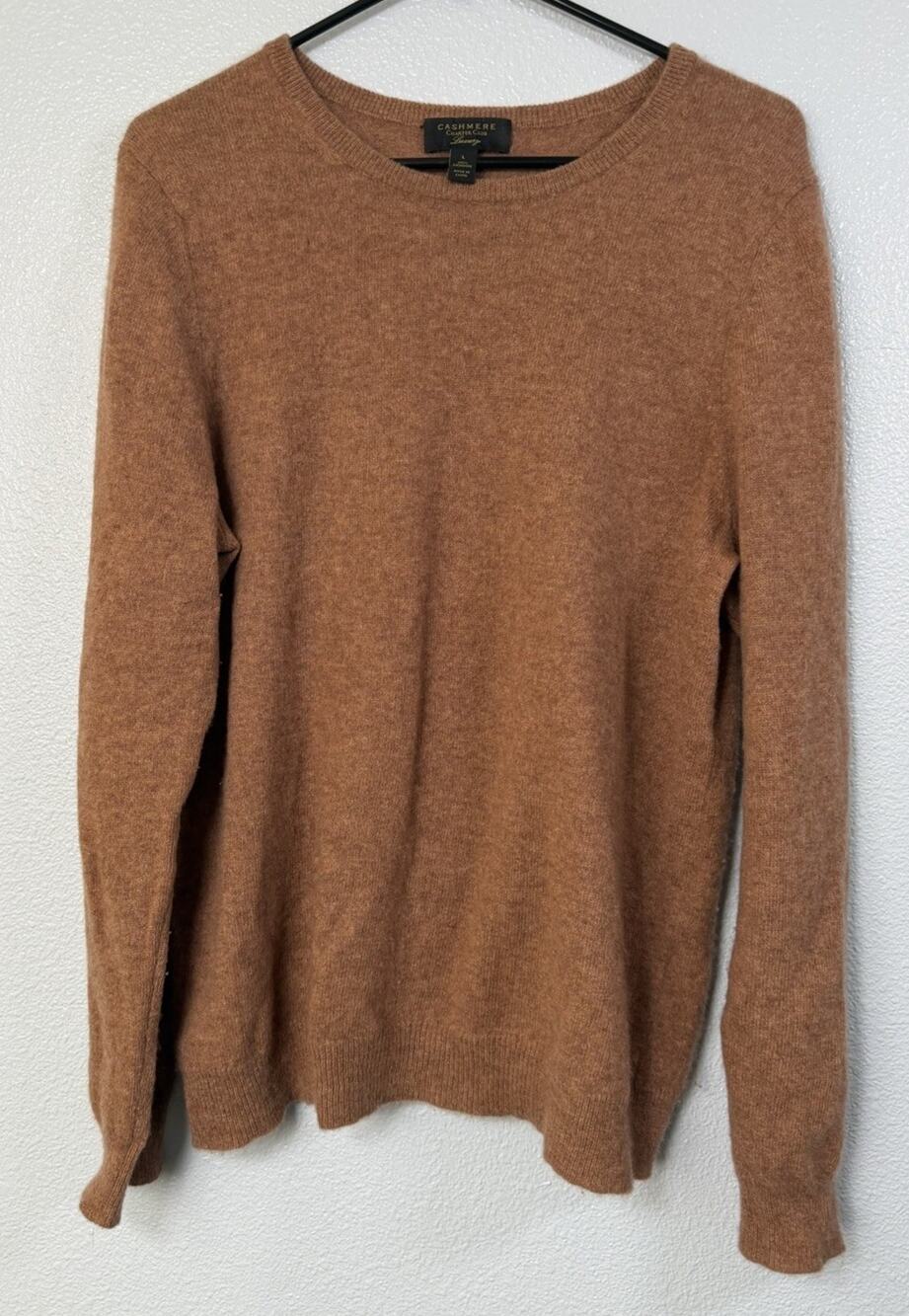 Charter Club Luxury 100% Cashmere Sweater Womens L Brown Camel Crewneck